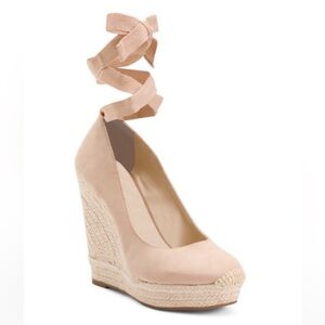 Jessica Simpson Zexie Wrap Espadrille Sandals Almond Microsuede Women’s Size 10